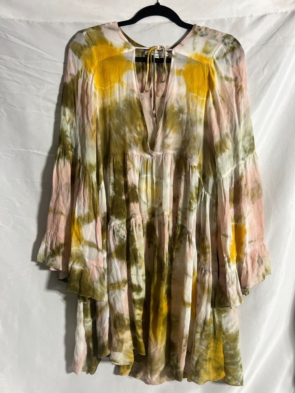 Young Fabulous &Broke Babydoll Dress X-Small Oversized Boho Bell Sleeve Festival